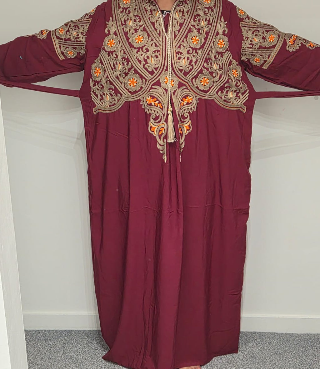 Long sleeve embroidered V-Neck long sleeve dress, modest