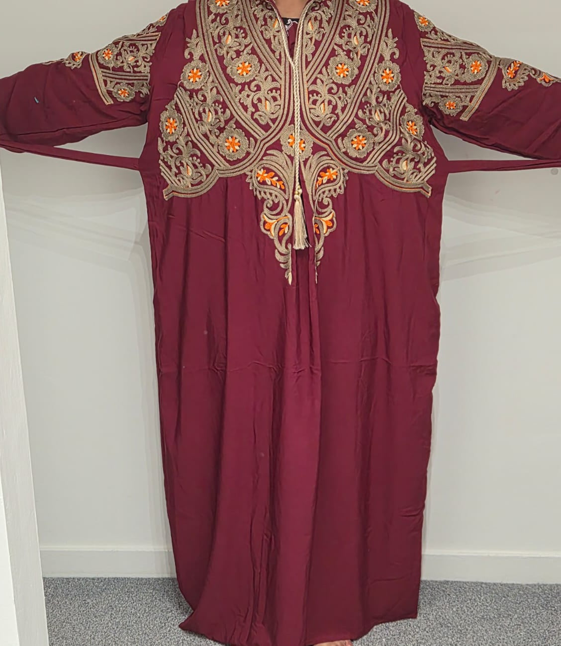 Long sleeve embroidered V-Neck long sleeve dress, modest