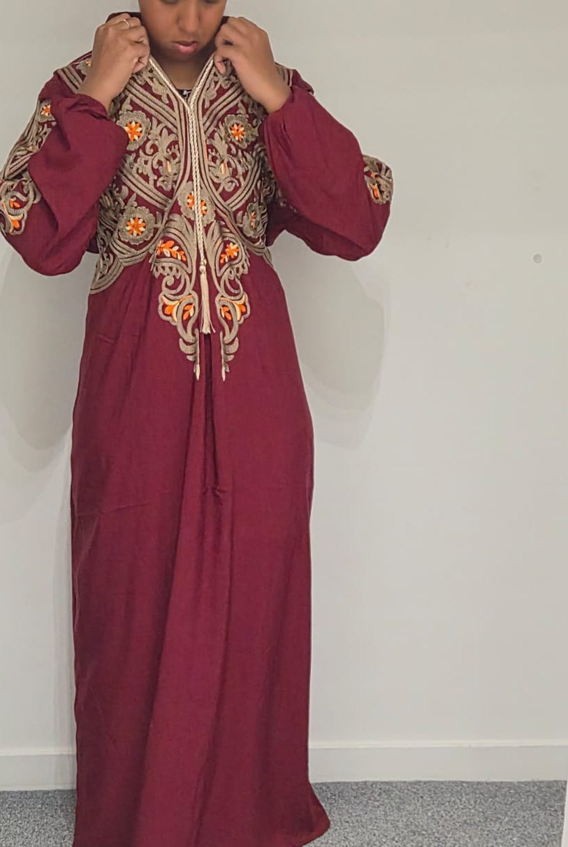 Long sleeve embroidered V-Neck long sleeve dress, modest