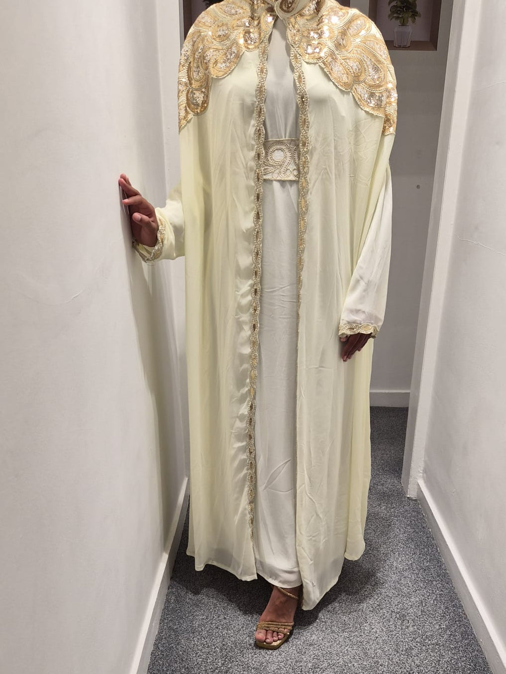 Two in one white chiffon dress with shawl