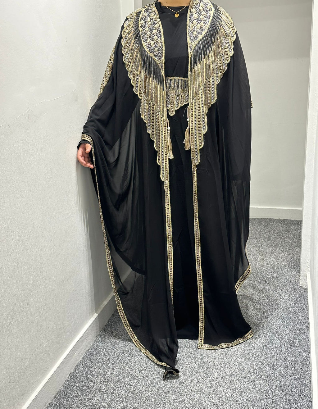 Long sleeve dress with shawl