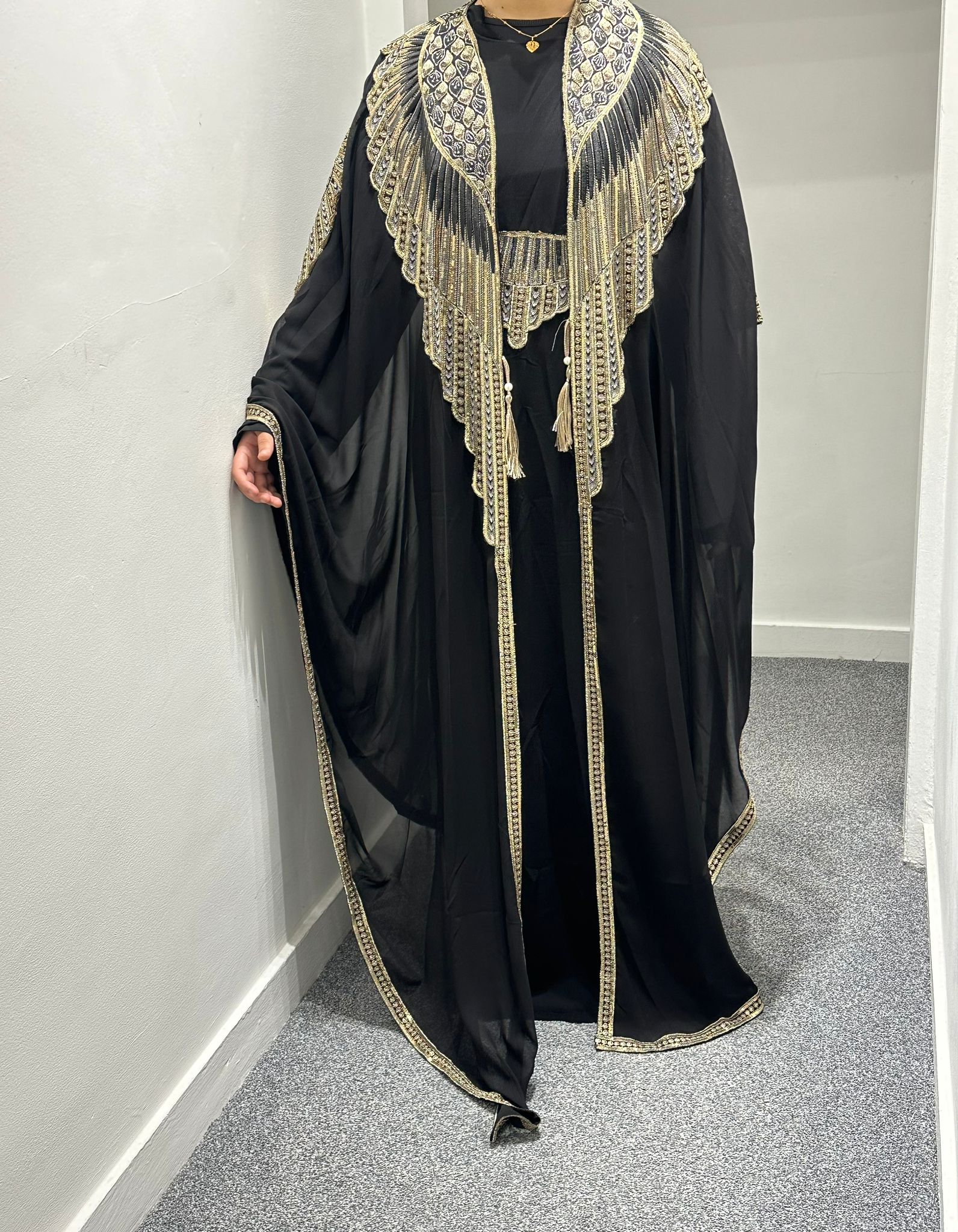 Long sleeve dress with shawl