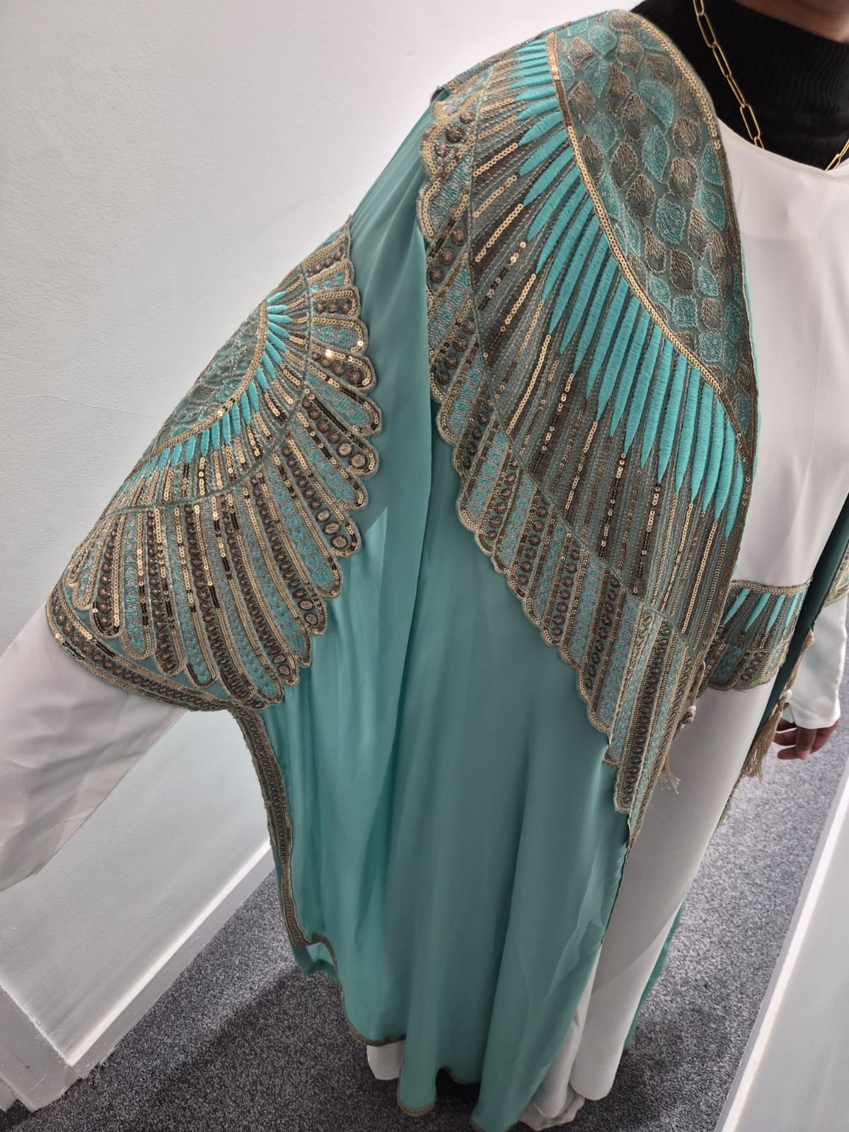 Long sleeve dress with shawl